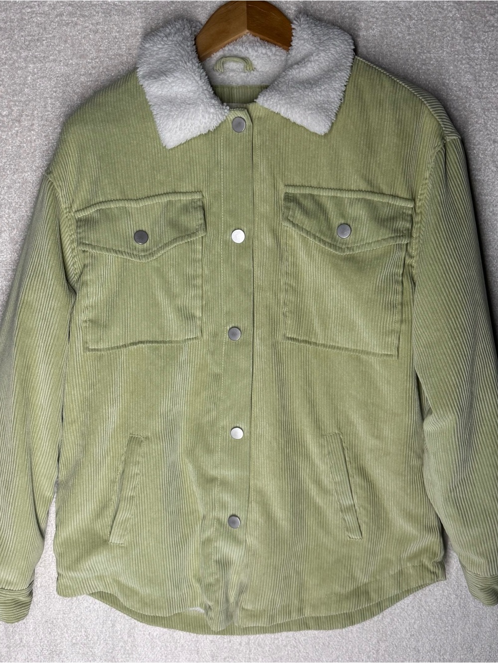 Ashley by 26 International Green Corduroy Jacket With Sherpa Lined Fur Small
